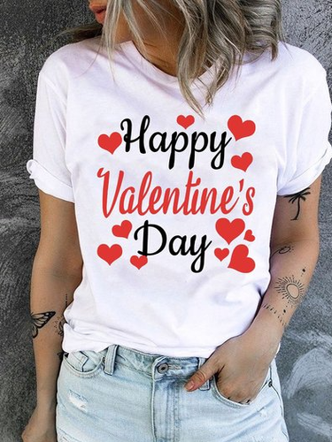 Valentine's Day Simple Cotton Blends Letter T-shirt - Just Fashion Now - Modalova