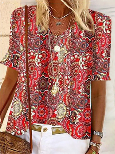 Boho Short Sleeve Top - Just Fashion Now - Modalova