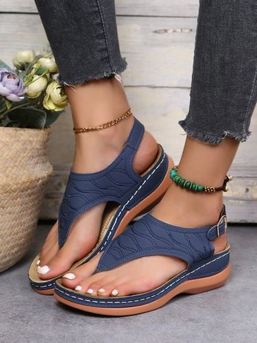 Embroidered Wave Pattern Vintage Casual Thong Sandals - Just Fashion Now - Modalova