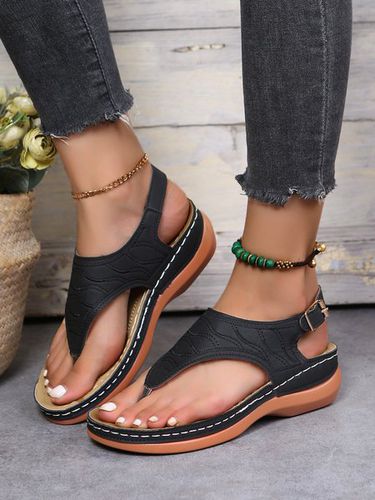 Embroidered Wave Pattern Vintage Casual Thong Sandals - Just Fashion Now - Modalova