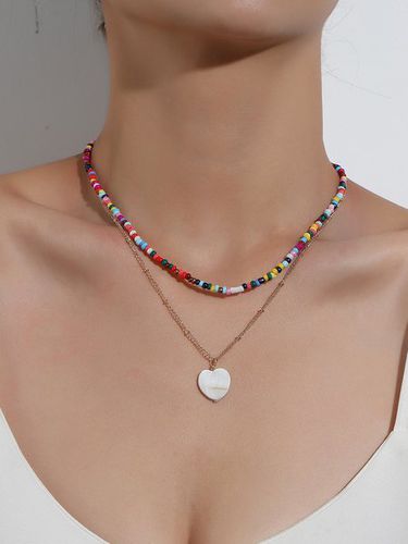 Colorful Beaded Heart Shell Necklace - Just Fashion Now - Modalova