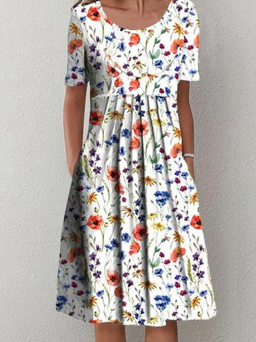 Floral Loosen Casual Short Sleeve Woven Dress - Modetalente - Modalova