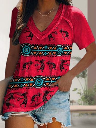 Vacation Loosen Tribal Short Sleeve Top - Just Fashion Now - Modalova