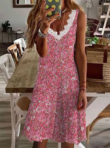 Sleeveless Floral Lace V Neck Casual Dress - Modetalente - Modalova