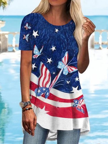 Holiday star butterfly flag day printed T-shirt - Just Fashion Now - Modalova