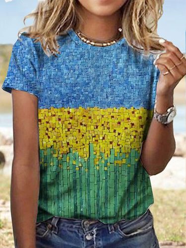 Rainbow gradient block print loose top T-shirt - Just Fashion Now - Modalova