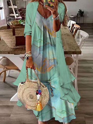 Rainbow gradient marble loose resort beach Chiffon two-piece dress set long - Just Fashion Now - Modalova
