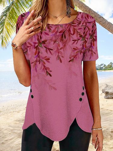 Button irregular hem gradient Flower Top T-shirt tunic - Just Fashion Now UK - Modalova