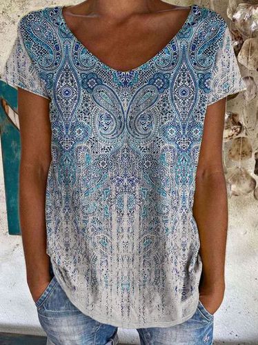 Tribal Printed Crew Neck Short Sleeve Top - Just Fashion Now - Modalova