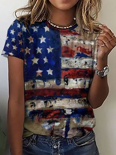 Women's USA Flag Print Casual Short Sleeve T-Shirt - Modetalente - Modalova