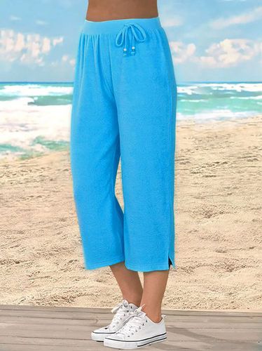 Vacation Casual Loose Soft Solid Elastic Waist Knit Capris Pants - Just Fashion Now - Modalova