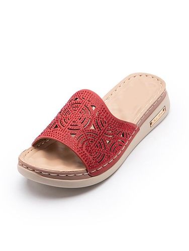 Casual Vacation Women's Shoes Comfortable Geometric Pattern Hollow Wedge Slipper Sandals - Zolucky - Modalova