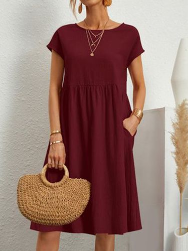 Casual Plain Short Sleeve Woven Dress - Just Fashion Now - Modalova