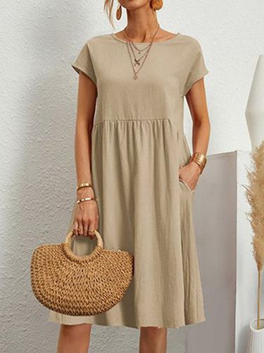 Casual Plain Short Sleeve Woven Dress - Just Fashion Now - Modalova