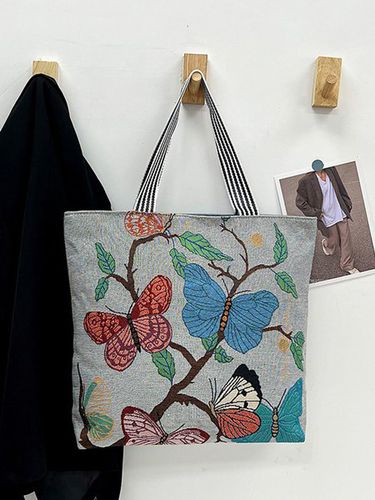 Butterfly Large Capacity Linen Canvas Shoulder Bag Tote - Zolucky - Modalova
