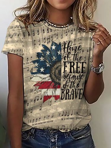 American Flag Phonetic Symbols Sunflower Home Of The Free Because Of The Brave Vintage T-Shirt - Modetalente - Modalova