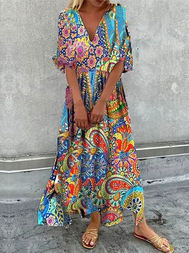Vacation Casual Tribal Printed V-neck Regular Fit Maxi Dress - Just Fashion Now - Modalova