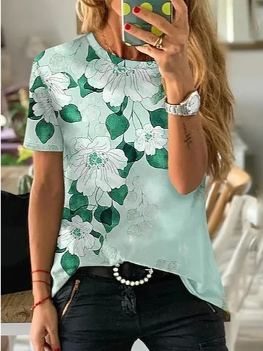 Floral Cotton-Blend Casual Fit T-Shirt - Just Fashion Now - Modalova