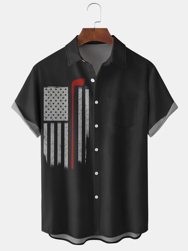 Men's American Flag and Golf Element Graphic Print Short Sleeve Shirt - Modetalente - Modalova