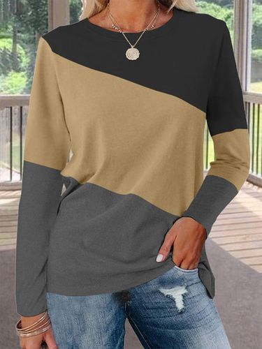 Crew Neck Color Block T-Shirt - Just Fashion Now - Modalova