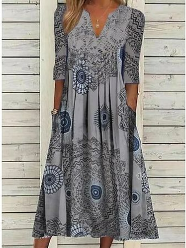 Cotton-Blend Loose Ethnic Dress - Just Fashion Now - Modalova