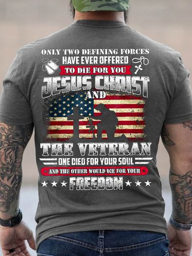 Men God Jesus Christ Die For Your Soul Veterans For Your Freedom Vintage Cotton T-Shirt - Modetalente - Modalova