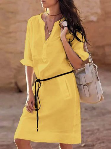 Casual Solid Color Long Sleeve Midi Dress - Modetalente - Modalova