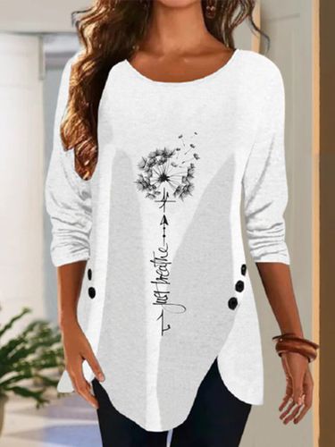 Casual Dandelion Long Sleeve Crew Neck Printed Tunic Top T-Shirt - Modetalente - Modalova