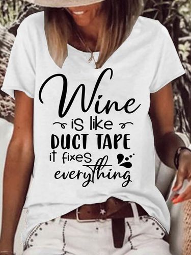 Womens Funny Wine fixes everything Letters T-Shirt - Modetalente - Modalova