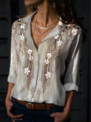 Casual Floral Shawl Collar Blouse - Just Fashion Now - Modalova