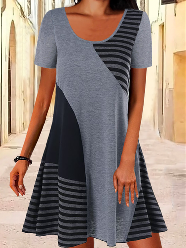 Striped Casual Short Sleeve Dress - Modetalente - Modalova