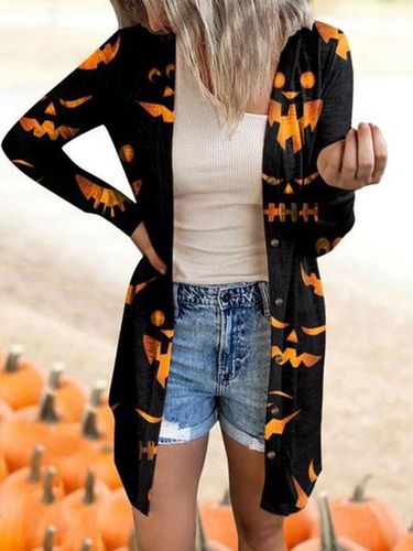 Halloween Printed Long Sleeve Casual Cardigan - Modetalente - Modalova