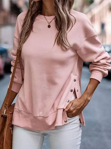 Round neck split metal clasp loose sweatshirt - Just Fashion Now UK - Modalova