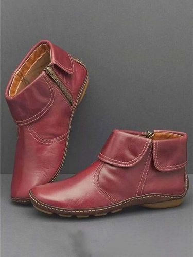 Hemmed Zip Casual Plain Short Boots - Just Fashion Now - Modalova