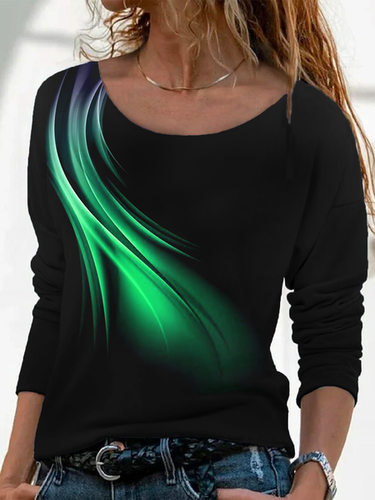 Abstract Printed Loose Long Sleeve T-Shirt - Modetalente - Modalova