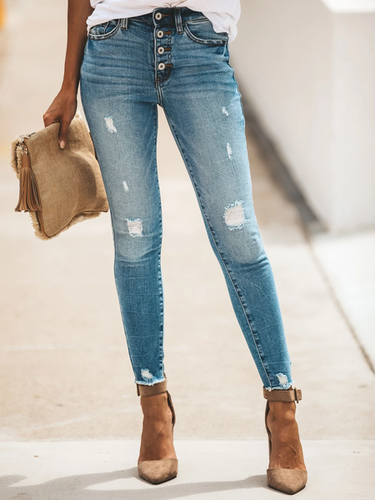 Plain Casual Denim Jeans - Modetalente - Modalova