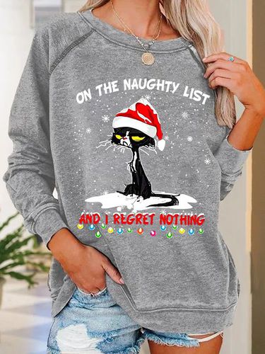 Women Funny Christmas Cat Graphic Loose Simple Sweatshirt - Just Fashion Now - Modalova