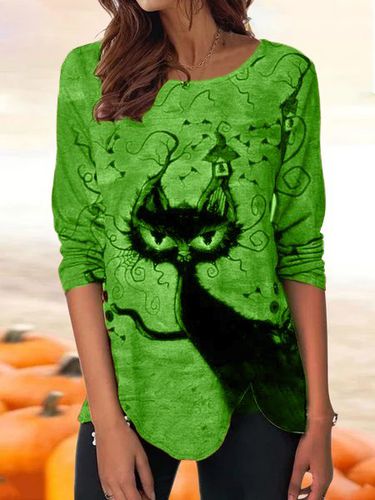 Halloween Cute Cat Pullover Long Sleeve Knit Top - Just Fashion Now - Modalova