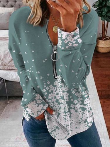 Casual Long Sleeve V Neck Printed Tunic Top Sweatshirt - Modetalente - Modalova