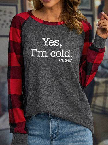 Women's Yes I'm Cold Me 24:7 Funny Text Letters Crew Neck Loose T-Shirt - Just Fashion Now - Modalova