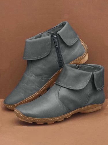 Hemmed Zip Casual Plain Short Boots - Just Fashion Now - Modalova