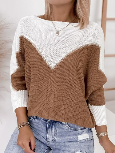 Contrast Panel Casual Loose Long Sleeve Sweater - Just Fashion Now - Modalova