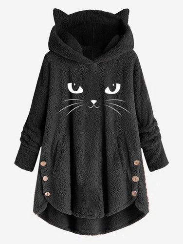 Scratching Cute Cat Embroidered Loose Warm Sweatshirt - Just Fashion Now - Modalova
