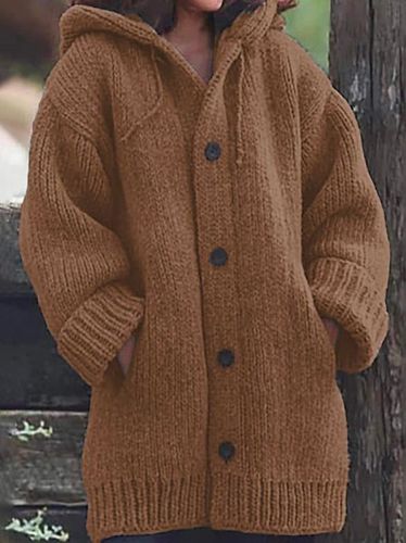Plain Wool/Knitting Casual Loose Hoodie Sweater Coat - Just Fashion Now - Modalova