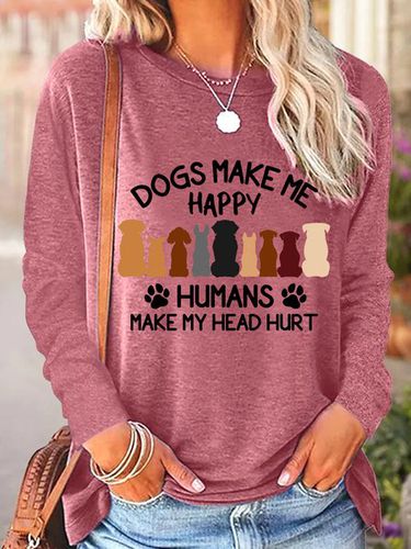 Dogs Make Me Happy Humans Make My Head Hurt Women's Long Sleeve T-Shirt - Just Fashion Now - Modalova