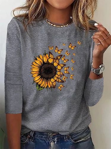 Sunflower Long sleeve Crew Neck T-Shirt - Just Fashion Now - Modalova