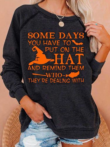 Womens Funny Halloween Letter Print Casual Sweatshirt - Modetalente - Modalova