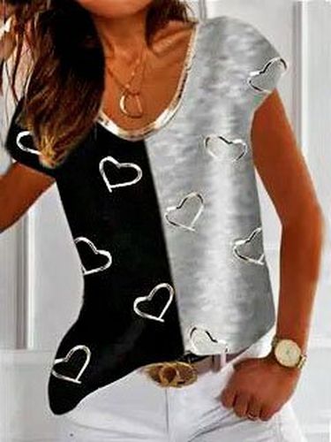 Basics Cotton Blends Shirt Sleeve Geometric heart Color Block Short Sleeve T-shirt - Just Fashion Now - Modalova