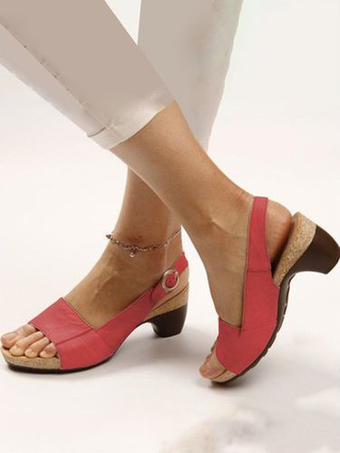 Retro Solid Simple Open Toe Chunky Heel Sandals - Just Fashion Now - Modalova