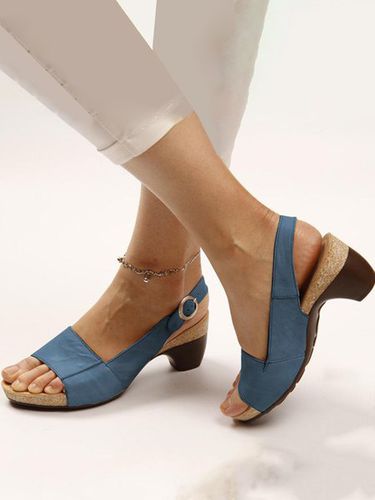 Retro Solid Simple Open Toe Chunky Heel Sandals - Just Fashion Now - Modalova